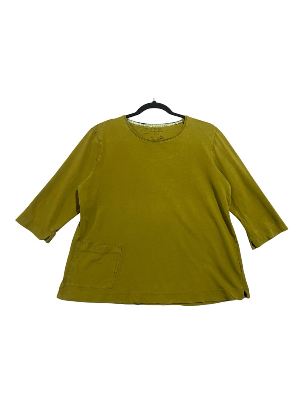 Gudrun Sjoden Top Women’s Medium Green Organic Cotton Pocket Lagenlook Boho